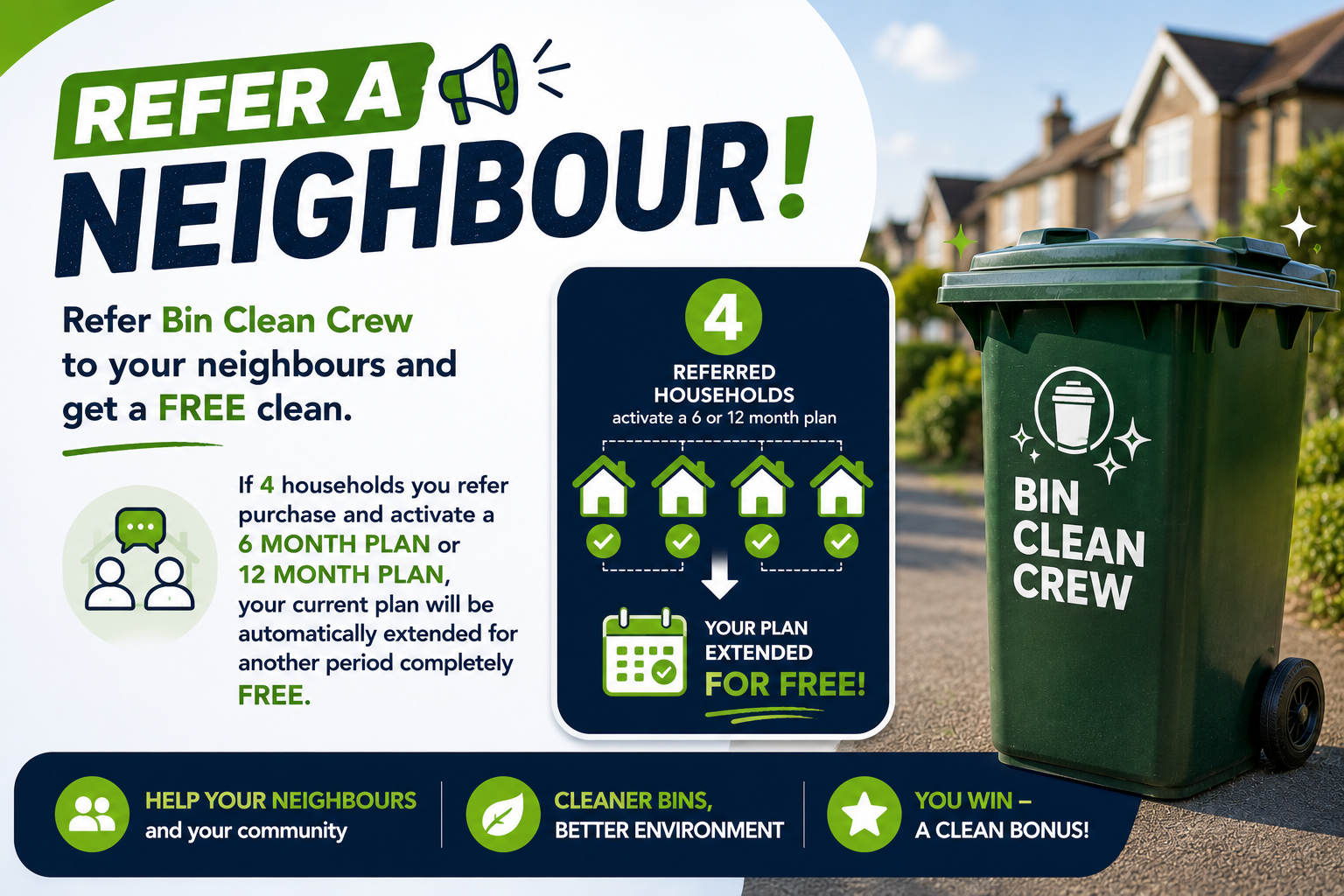 Refer a neighbour promotion for Bin Clean Crew